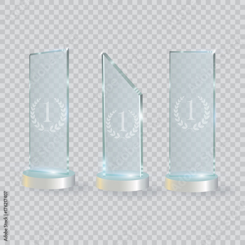 Set Of Glass Trophy Award. Vector illustration isolated on transparent background