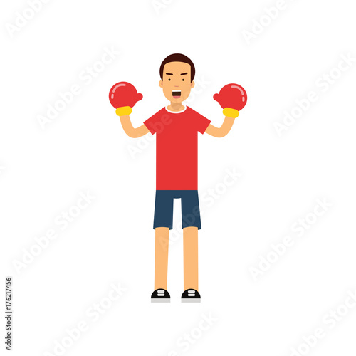 Active teen boy in boxing gloves, boy doing sport, active lifestyle vector Illustration