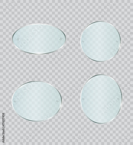 Glass plates set. Vector glass banners on transparent background.