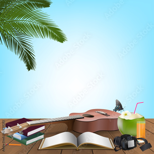 Summer Day, Holiday vacation On the beach beachfront balcony. vector illustration.