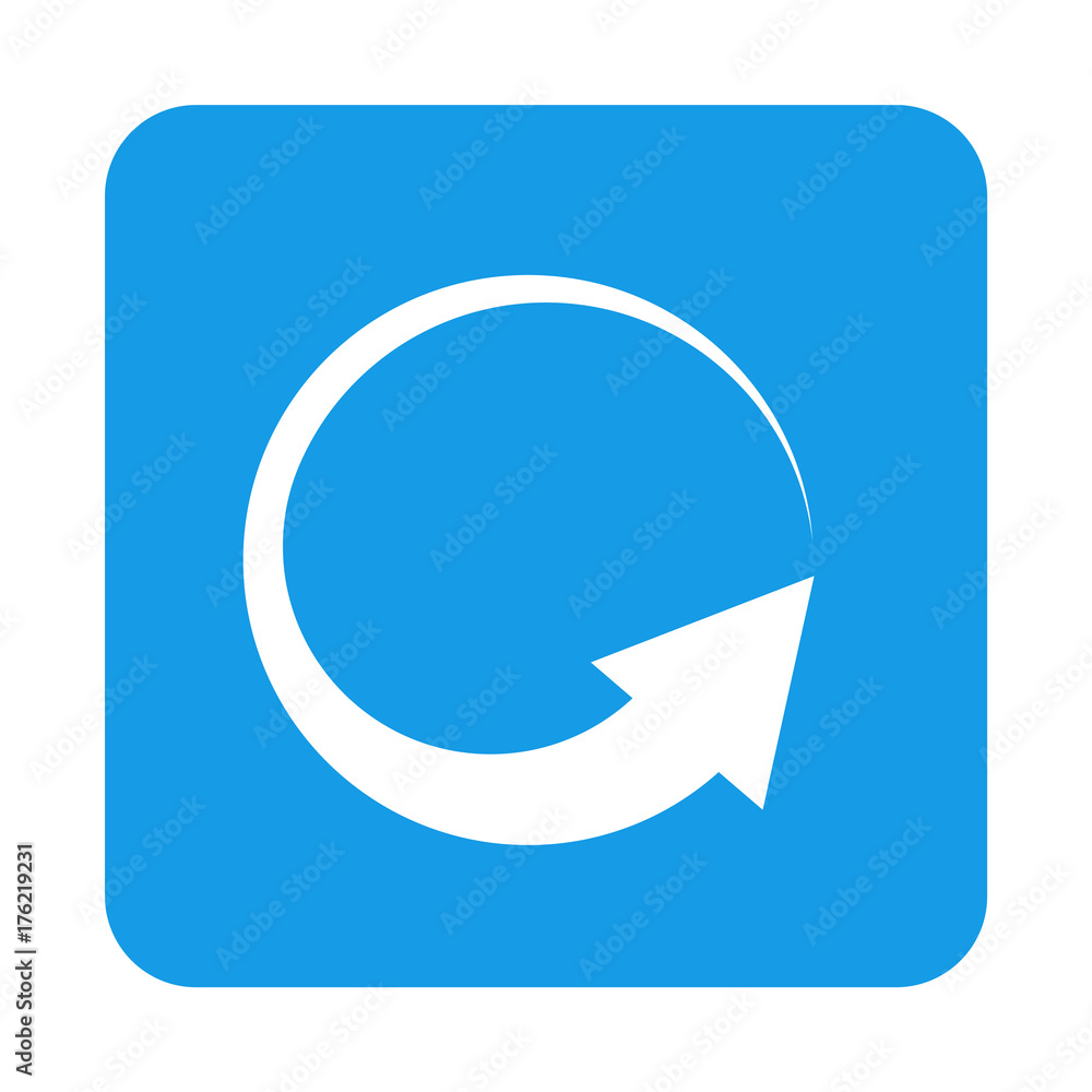 Icono plano flecha giratoria en cuadrado azul Icono plano flecha giratoria en cuadrado azul