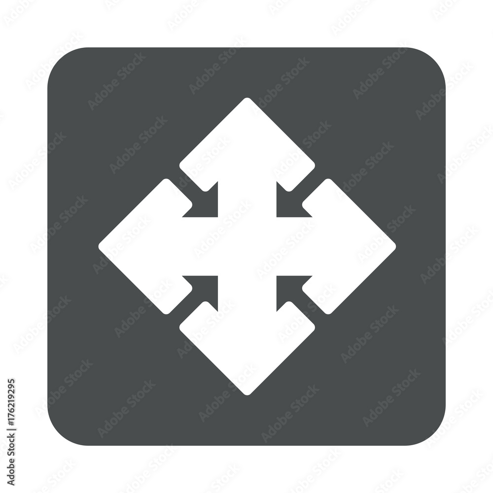 Icono plano flecha varias direcciones en cuadrado gris Icono plano flecha varias direcciones en cuadrado gris