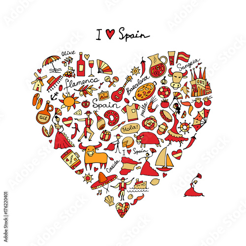 Spain love, art heart shape. Sketch for your design
