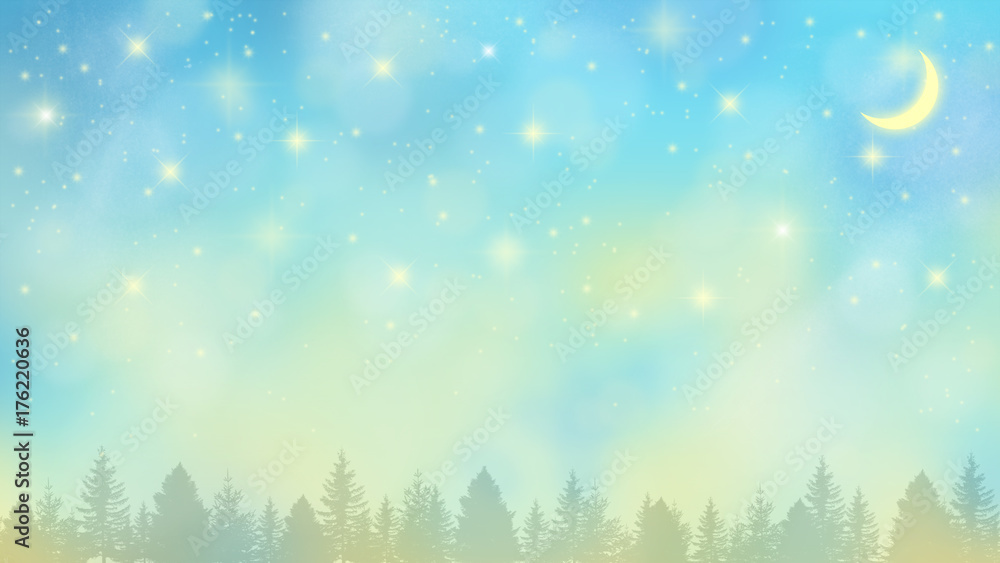 Naklejka premium 夜明けの満天の星空と新月