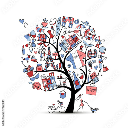 I love France, art tree. Sketch for your design