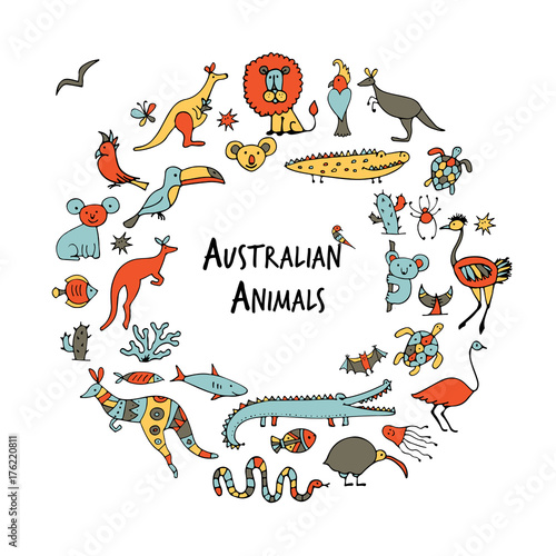 Australian animals set, sketch for your design