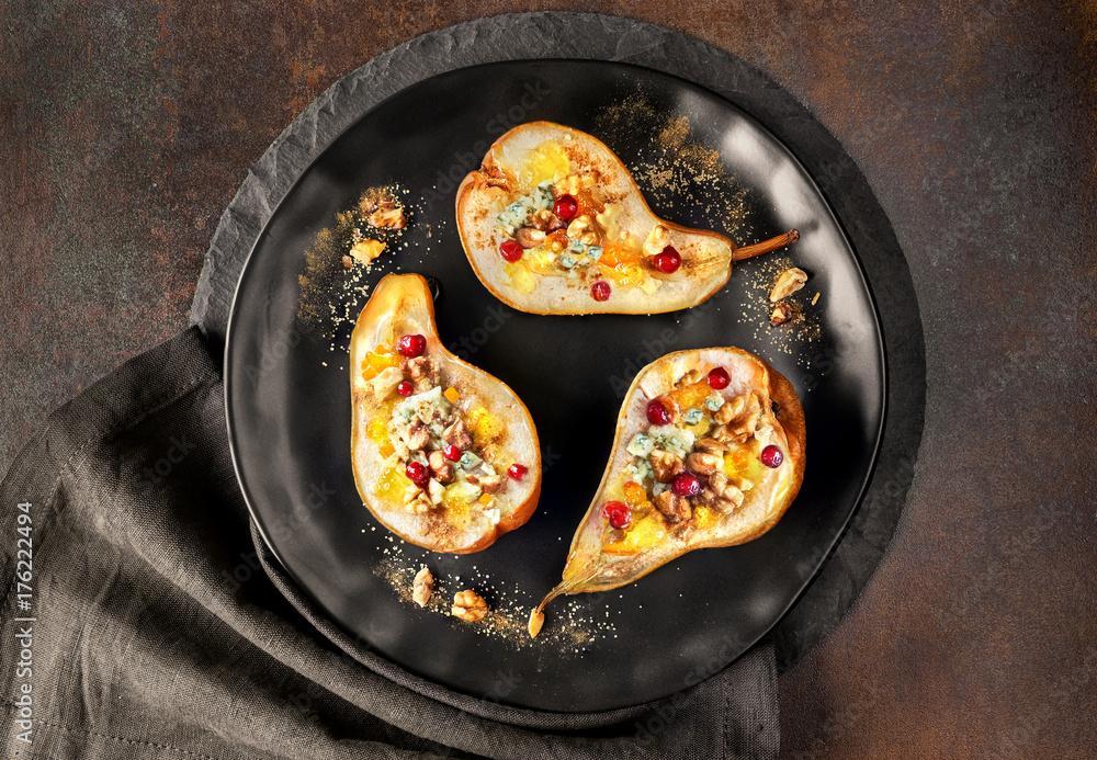 Pears baked with Blue cheese, wallnuts and jam Pears baked with Blue cheese, wallnuts and jam