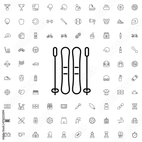 Ski icon. set of outline sport icons.
