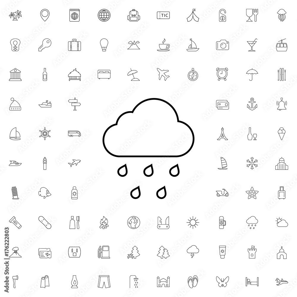 Rain icon. set of outline tourism icons. Rain icon. set of outline tourism icons.