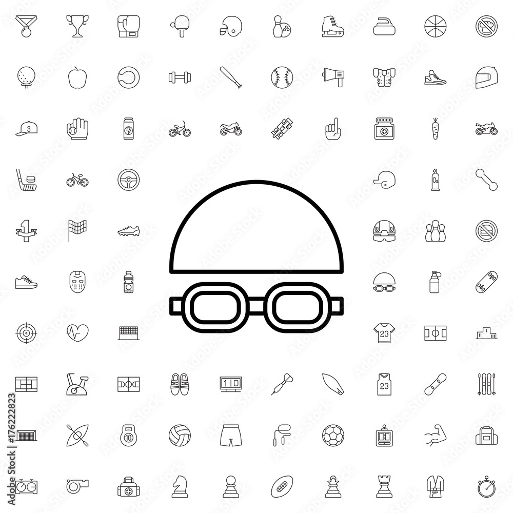 Swimming cap and glasses icon. set of outline sport icons. Swimming cap and glasses icon. set of outline sport icons.