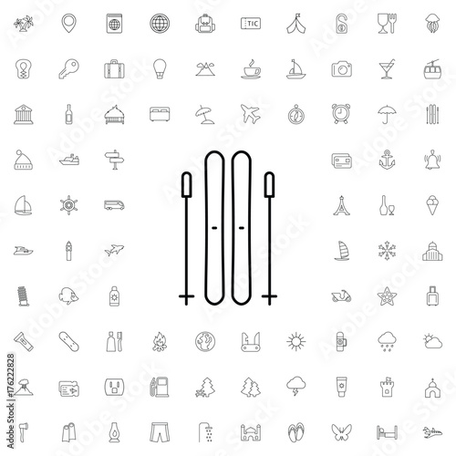 Ski icon. set of outline tourism icons.