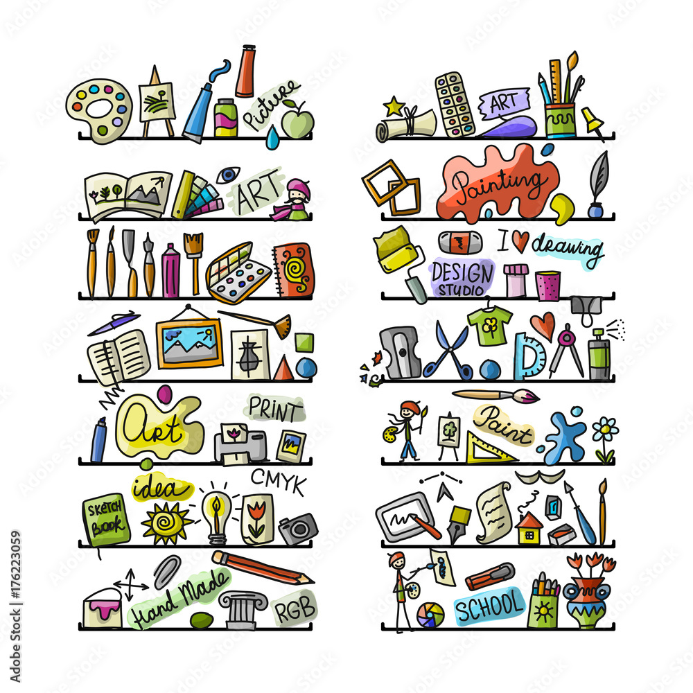 School of drawing, icons set for your design School of drawing, icons set for your design