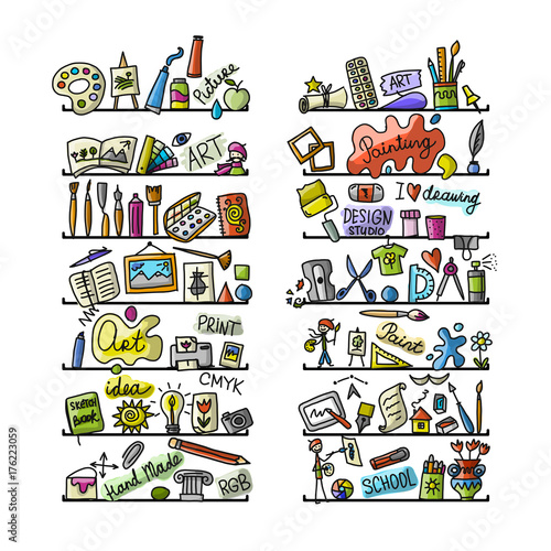 School of drawing, icons set for your design