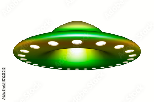 Ufo - Alien spaceship, flying saucer isolated on white background 3d rendering.