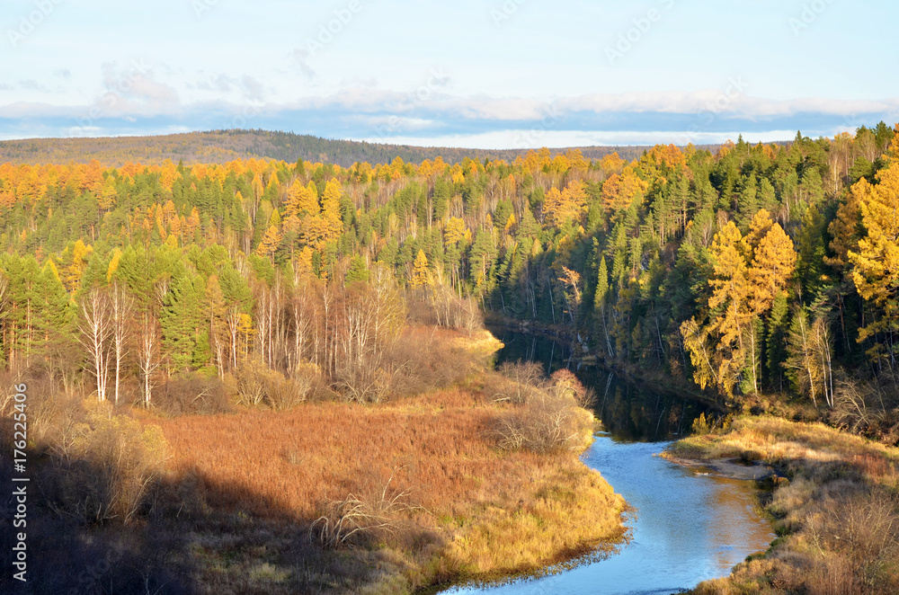 Scenic forest highlands landscape in a fall.