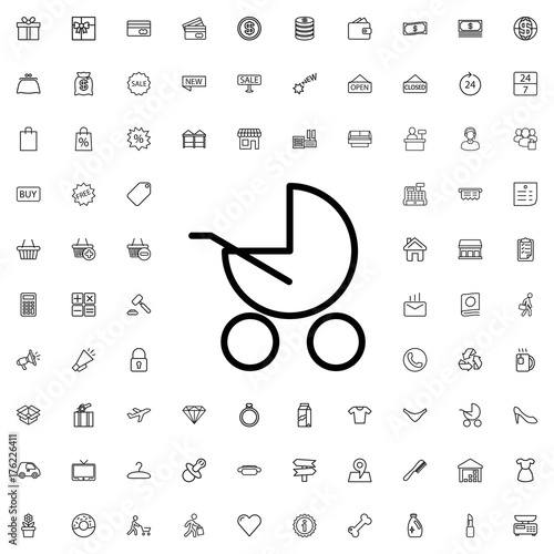 Baby stroller icon. set of outline shopping icons.
