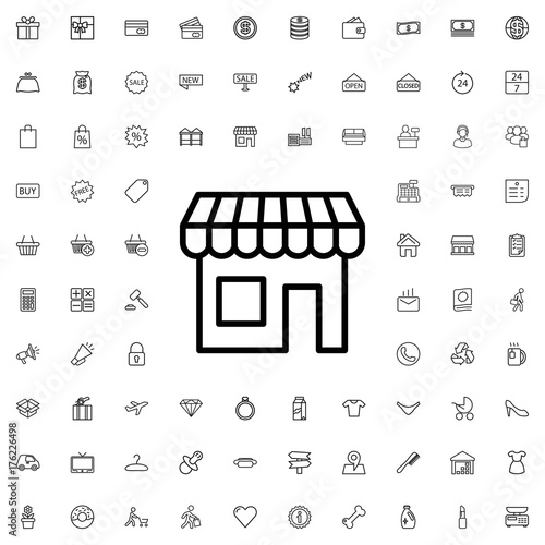 Store icon. set of outline shopping icons.