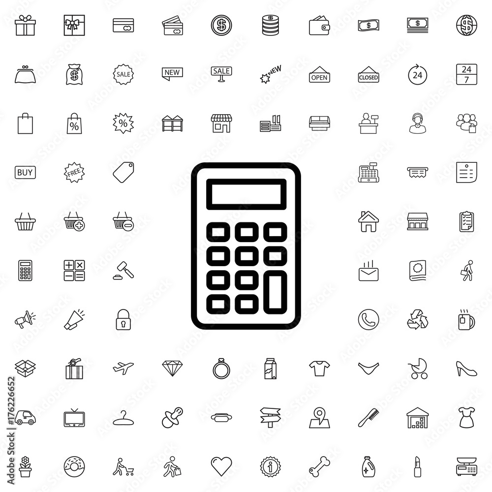 Calculator icon. set of outline shopping icons. Calculator icon. set of outline shopping icons.
