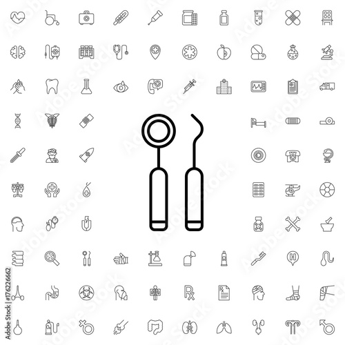 Dentist tools icon. set of outline medicine icons.