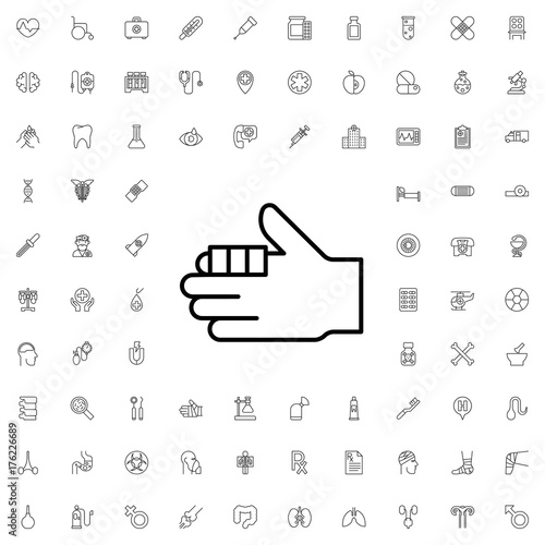 Bandaged finger icon. set of outline medicine icons.