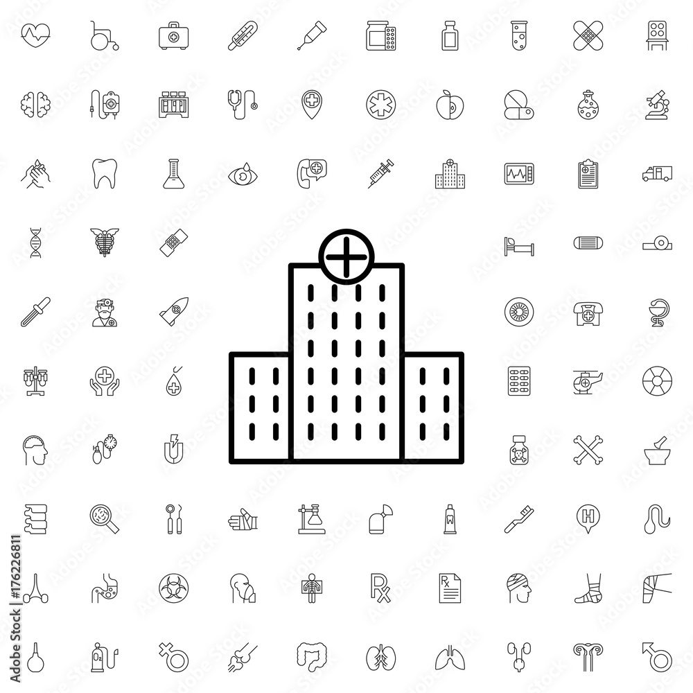 Hospital icon. set of outline medicine icons.