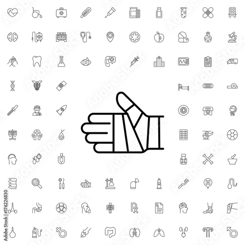 Bandaged hand icon. set of outline medicine icons.