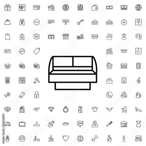 Store window icon. set of outline shopping icons.