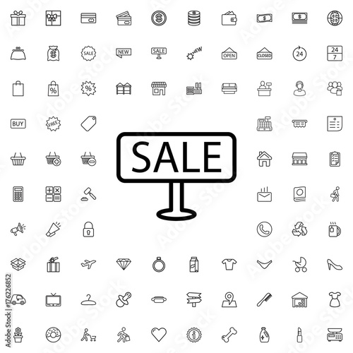Sale icon. set of outline shopping icons.