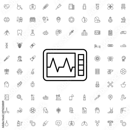 Heart beat monitor icon. set of outline medicine icons.