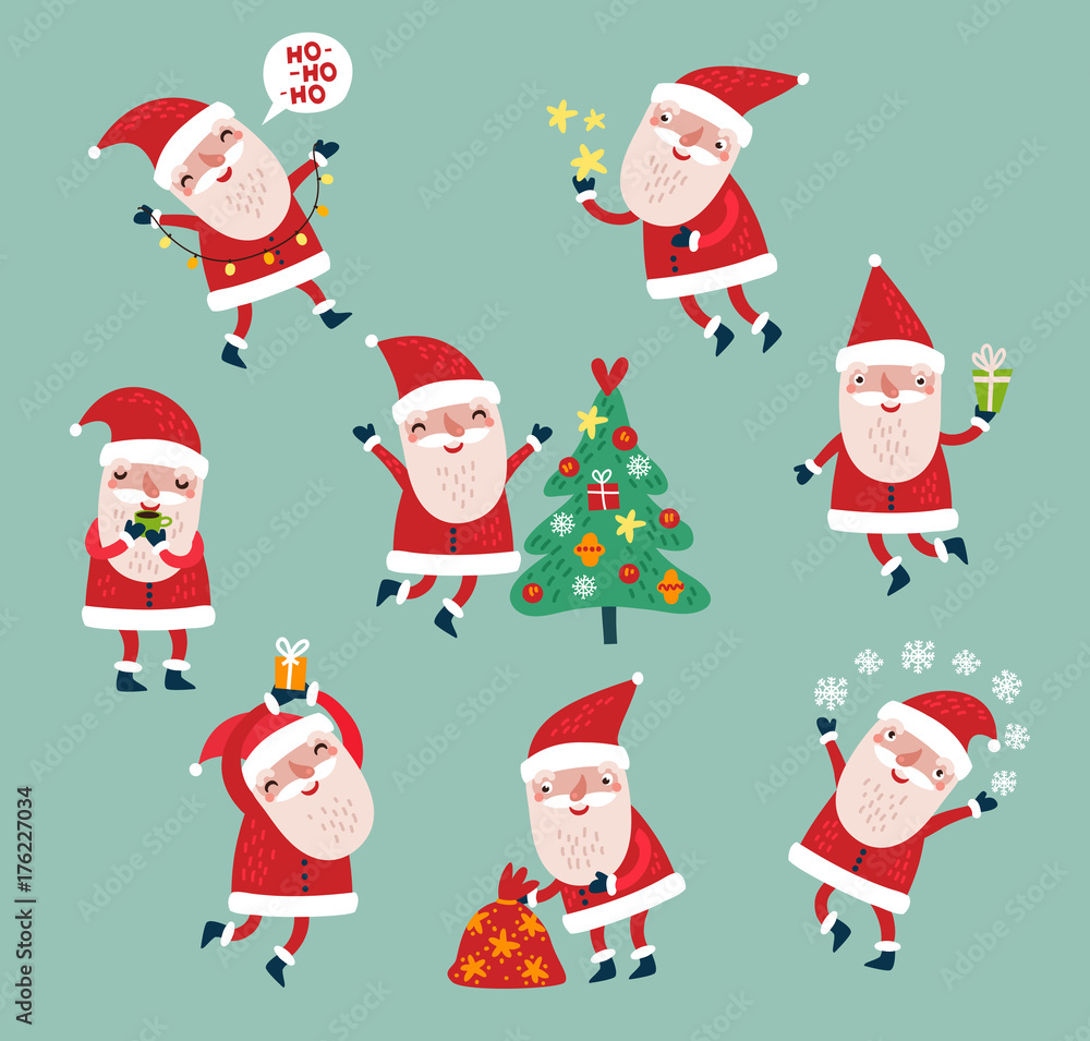 Set of vector characters. Santa Claus. Cute Holiday Set