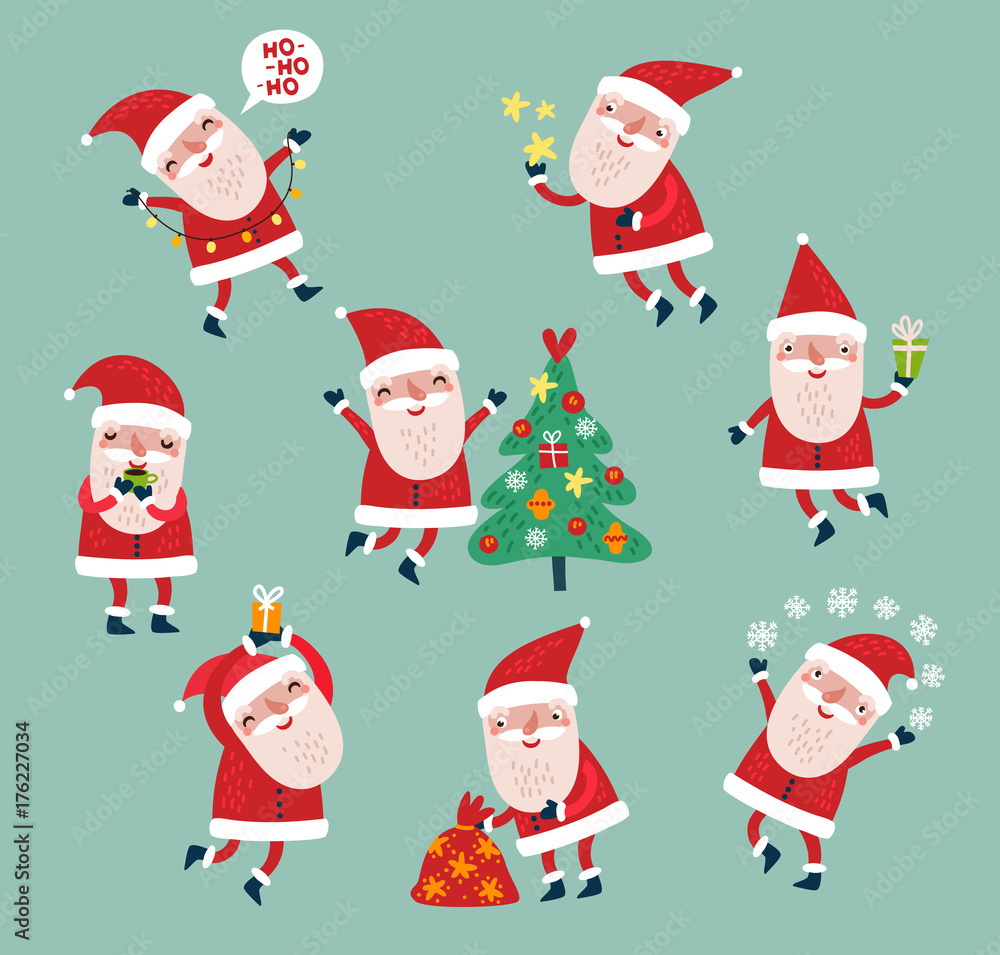Set of vector characters. Santa Claus. Cute Holiday Set Set of vector characters. Santa Claus. Cute Holiday Set