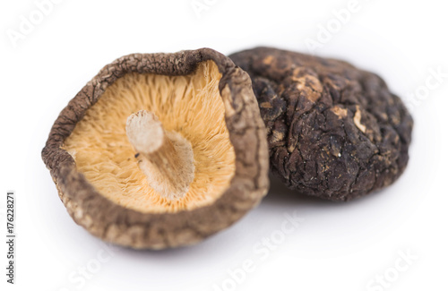 Shiitake mushrooms (dried) isolated on white background