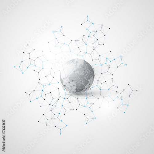 Black and White Modern Minimal Style Cloud Computing, Networks Structure, Telecommunications Concept Design, Network Connections, Transparent Geometric Wireframe - Vector Illustration