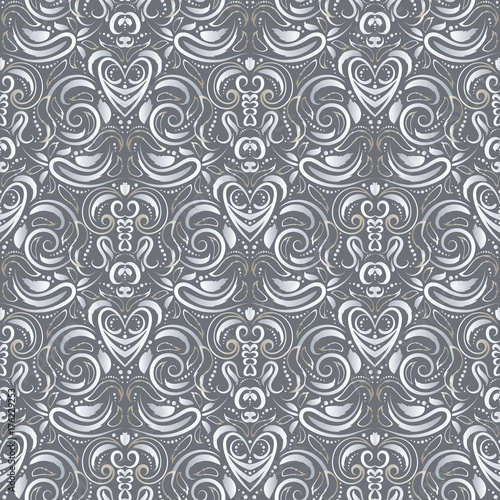 Symmetric seamless pattern. Decorative background in Baroque style. The rich decor of the shapes and lines for design of cloth or paper. Vector illustration.