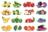 Obst und Gemüse Früchte Apfel Beeren Zitrone Tomaten Farben Collage Freisteller freigestellt isoliert