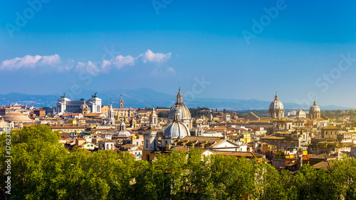 Skyline of Rome  Italy. Panoramic view of Rome architecture and landmark  Rome cityscape. Rome postcard
