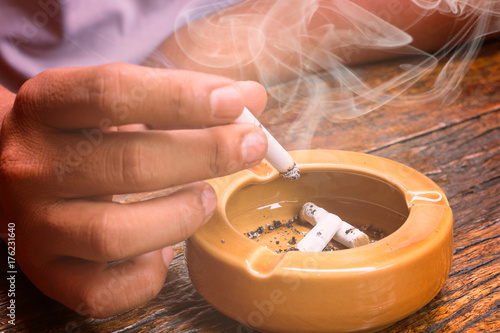 Close Up smoking cigarette, World No Tobacco Day concept .