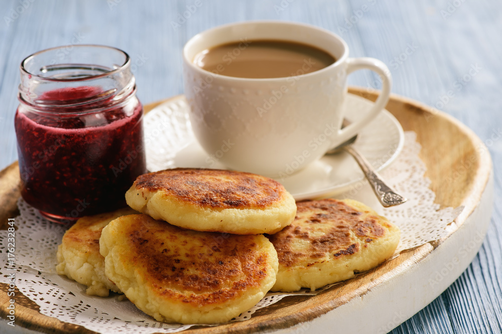 Cottage cheese pancakes, russian style cuisine.