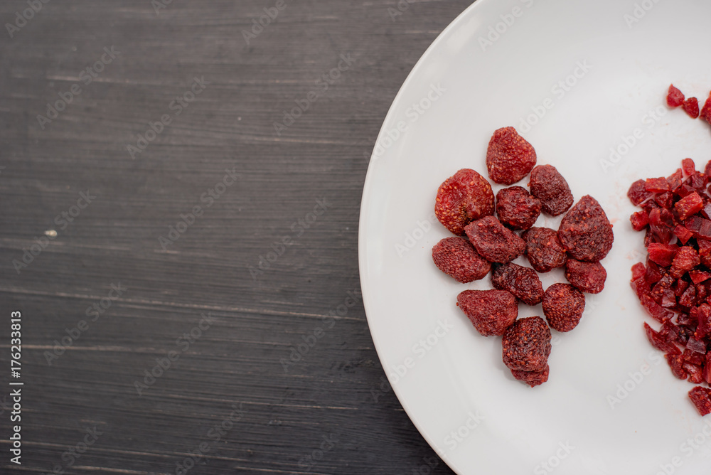 Strawberry fruit dried in dish Strawberry fruit dried in dish