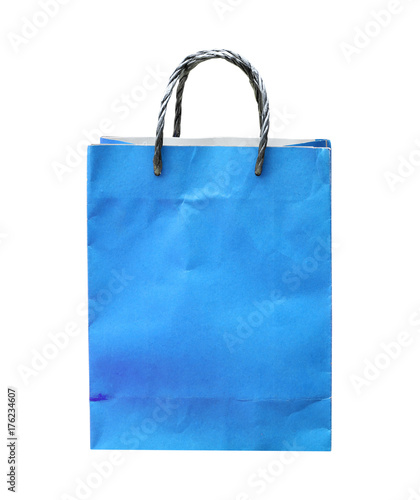 Blank blue paper bag isolated on white background