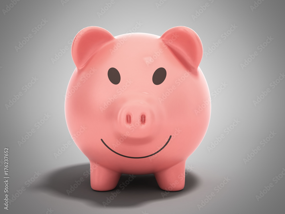 Money Piggy Bank 3d render on grey background