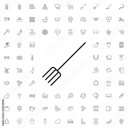 Pitchfork icon. set of outline agriculture icons.