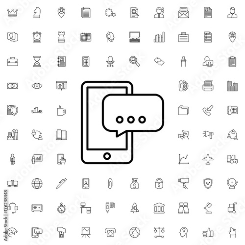 Message on phone icon. set of outline company icons.