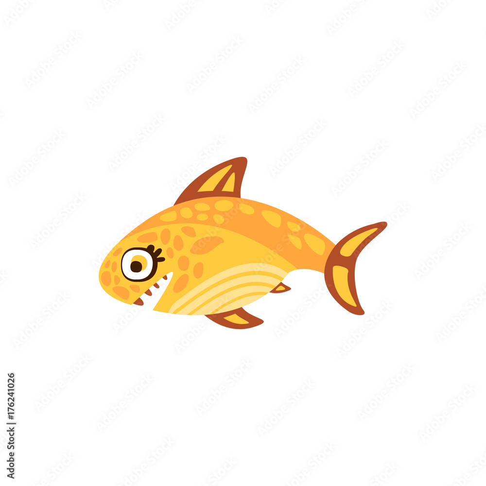 Fototapeta premium Cute yellow fish, sea creature hand drawn vector Illustration