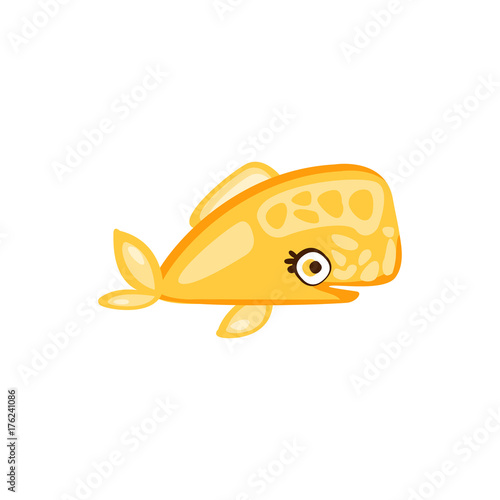 Cute yellow fish, sea creature hand drawn vector Illustration