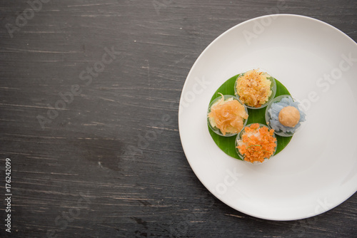 Wallpaper Mural ancient Thai Dessert, Thai sweet dessert and ingredient in bowl on black background, appetizer, Thai Dessert, Thai food Torontodigital.ca