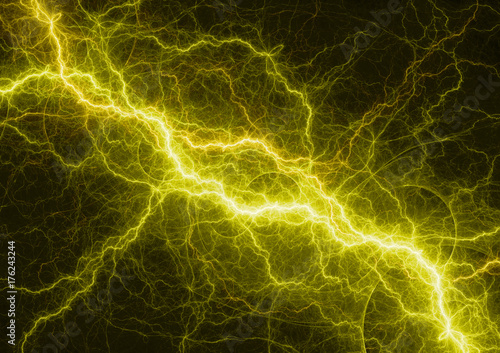 Hot yellow lightning strike, electrical background