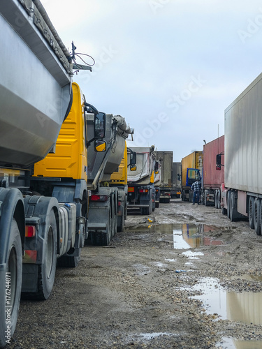 Bologoye, Russia - March, 9, 2017: trucks on a parking in Bologoye, Russia