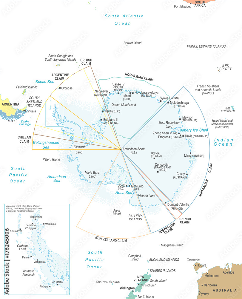 Obraz premium Antarctic region Map - Vector Illustration