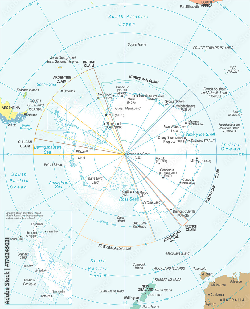 Antarctic region Map - Vector Illustration
